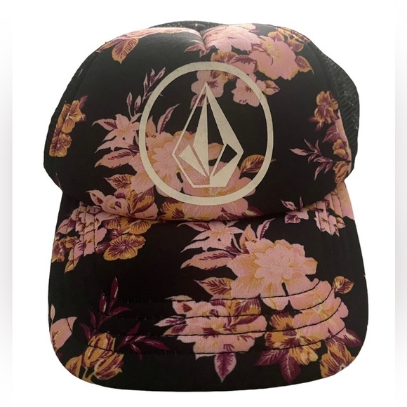 VOLCOM Skate Pink & Black Floral Tropical Hat Cap Snapback Unisex - Picture 1 of 6